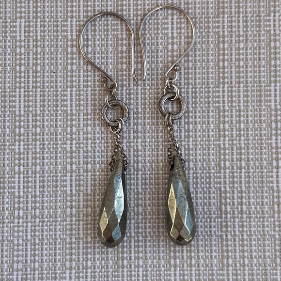 Artisan Sterling Silver & Pyrite Dangle Earrings - Picture 2 of 2